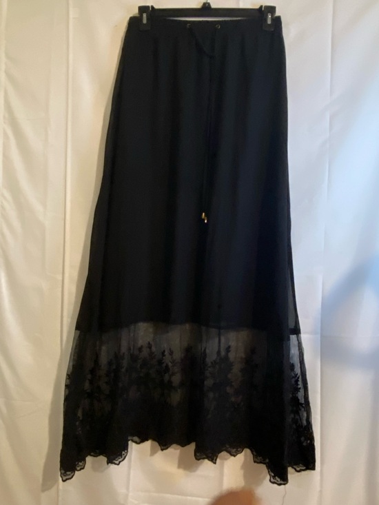 Love & Love Dresses & Skirts - Black Maxi Skirt with Lace Hem and Adjustable Waist Sheer